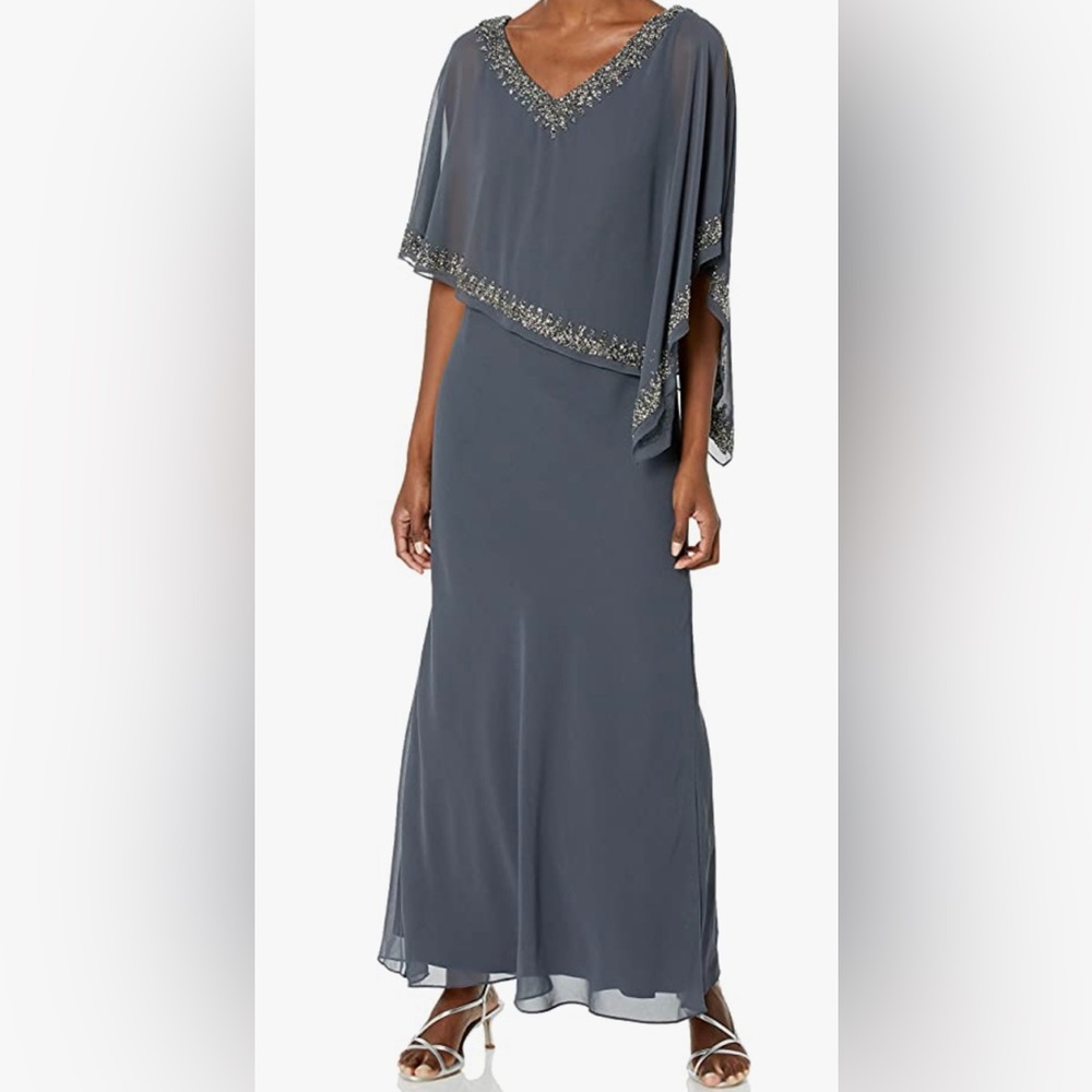 J Kara Women's Embellished Overlay floor length Gown